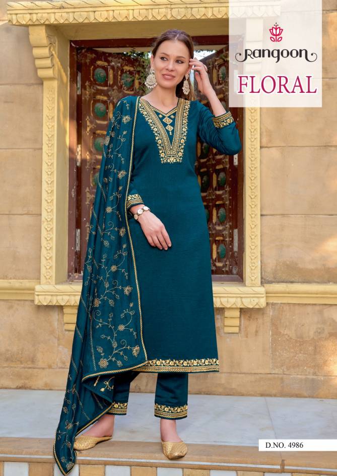 Floral By Rangoon Silk with Embroidery Readymade Suits Wholesale Shop In Surat